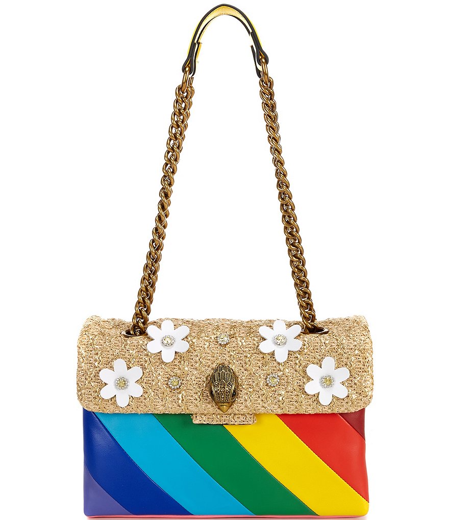 Kurt Geiger London Kensington Rainbow Straw Flap Floral Shoulder Bag