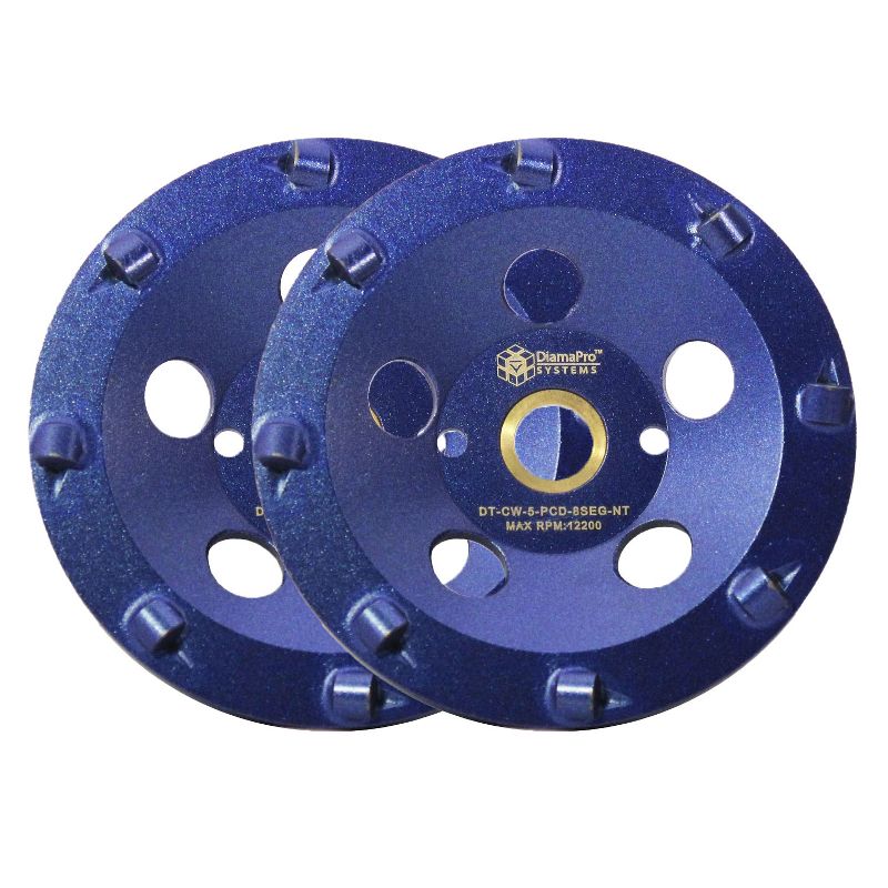 DiamaPro Systems Non Threaded 5 Inch 8 Segment 1/4 Round PCD Concrete Grinding Cup Wheel Grinding, Preparation, & Removing Coating (2 Pack)
