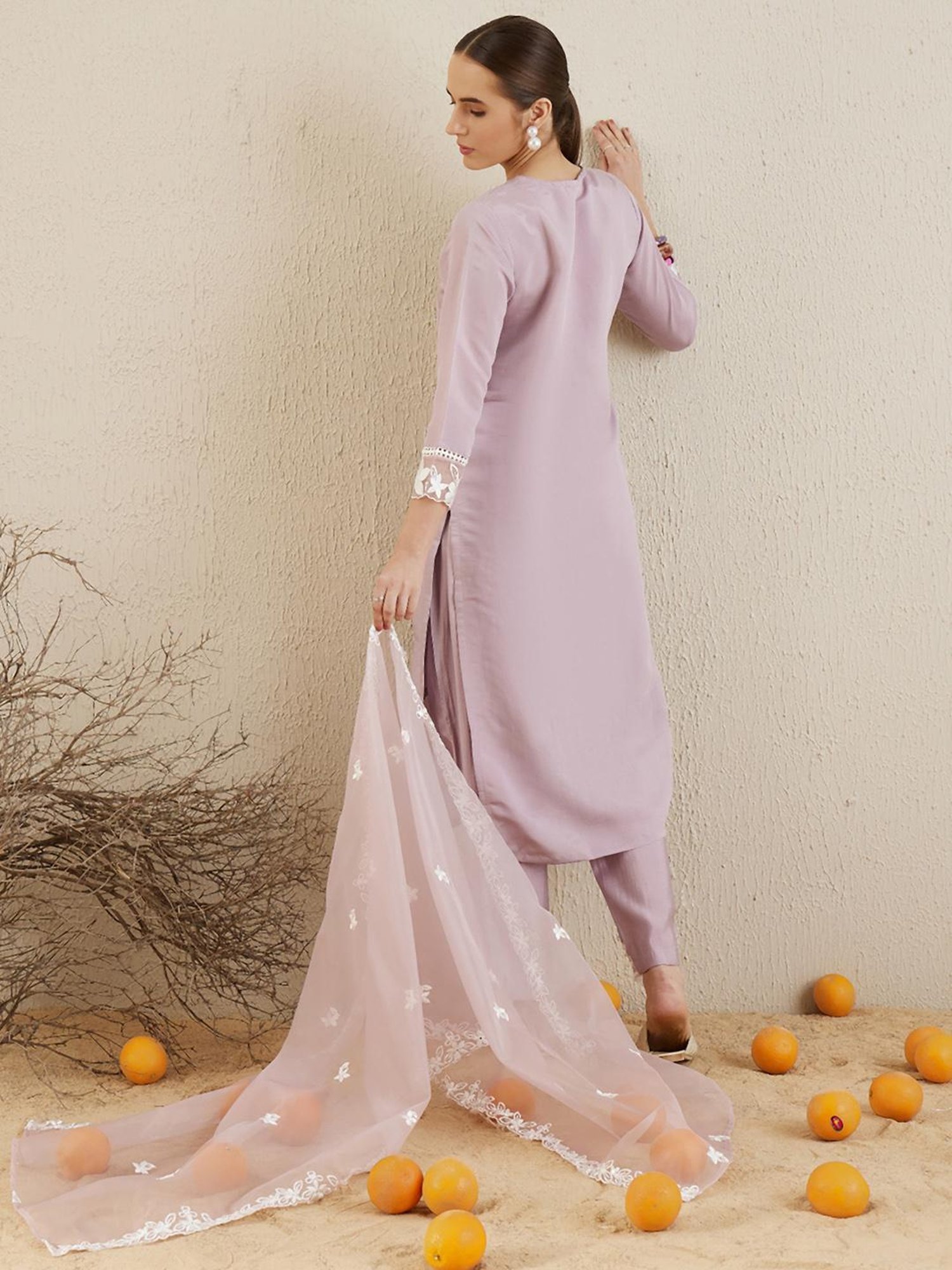 Indo Era Purple Embroidered Kurta Pant Set With Dupatta