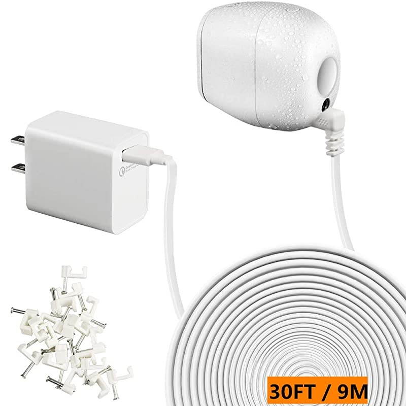30 Feet Arlo Power Cable and Charger for Arlo Pro & Pro 2 and Arlo Go [ Weatherproof Outdoor Indoor, Solved The Need to Constantly Charge Batteries ] Arlo Charging Cable, Arlo Power Cord