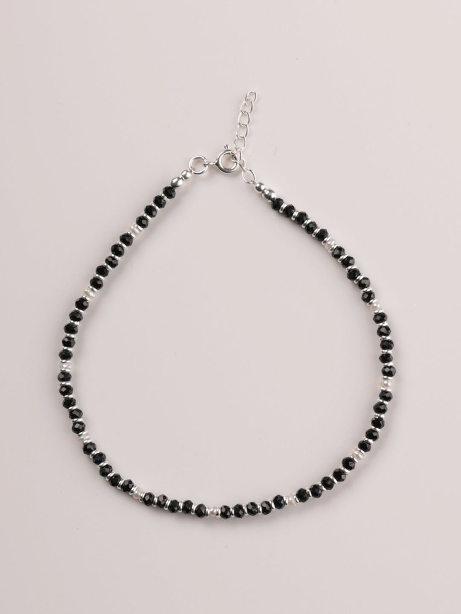 Arte Jewels 925 Sterling Silver Black and White Beads Anklet for Women & Girls (Single)