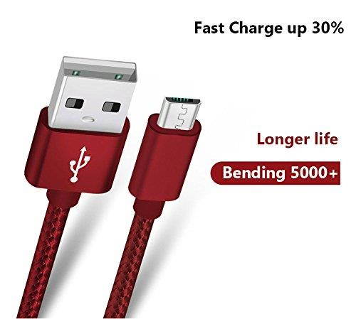 RoFI Micro USB Cable, [2Pack] 0.6M Samsung Charger, Nylon Braided Micro USB Charger, High Speed USB 2.0 A to Micro B Charging Cord Universal for HTC, S6, Kindle, Android, and More (Red, 2 Feet)