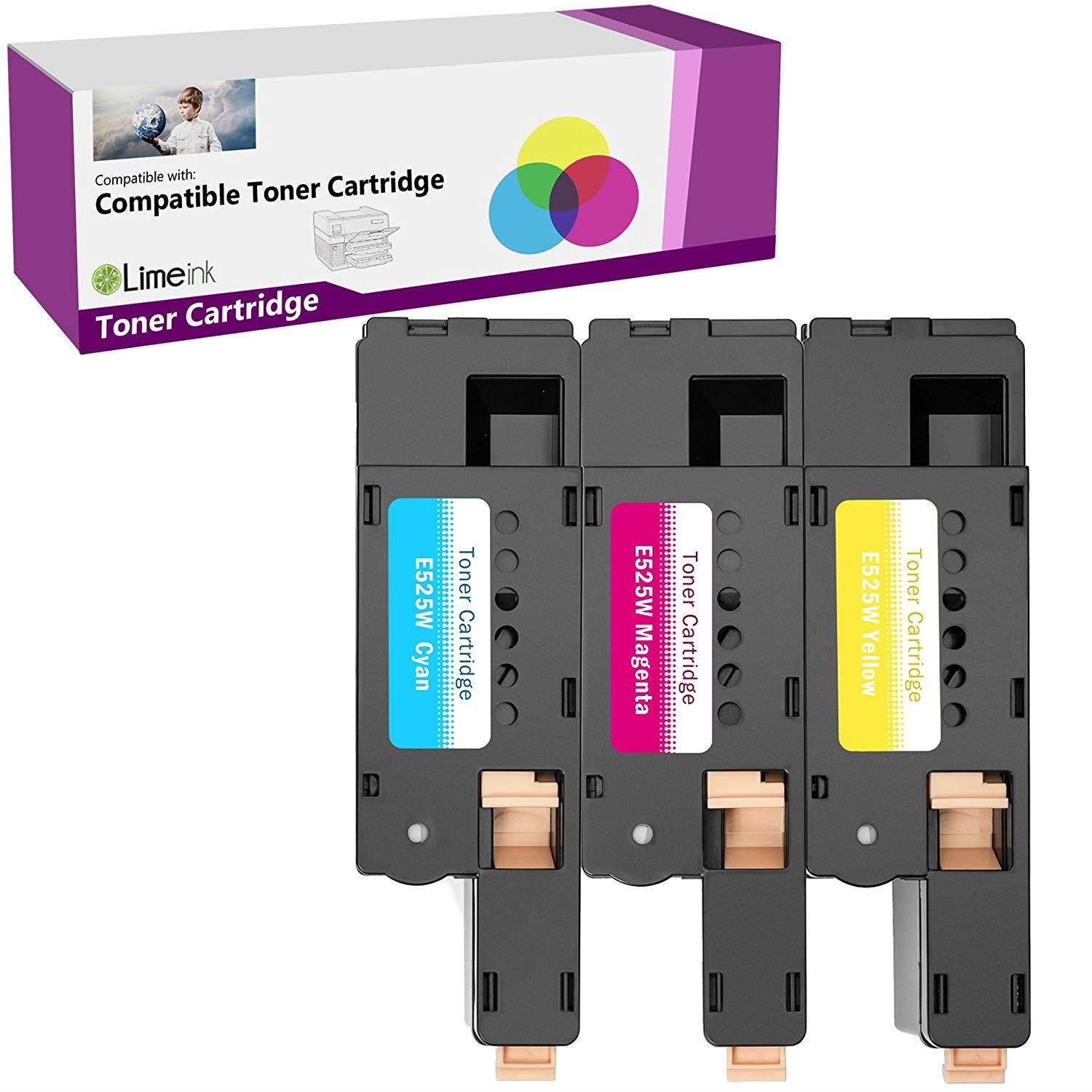 Limeink 3 Pack Compatible High Yield Laser Toner Cartridges Replacement for Dell E525W 525W E525 525 H3M8P DPV4T (1 Cyan, 1 Magenta, 1 Yellow) Compatible with Dell E525W E525DW Color Laser Printer Ink