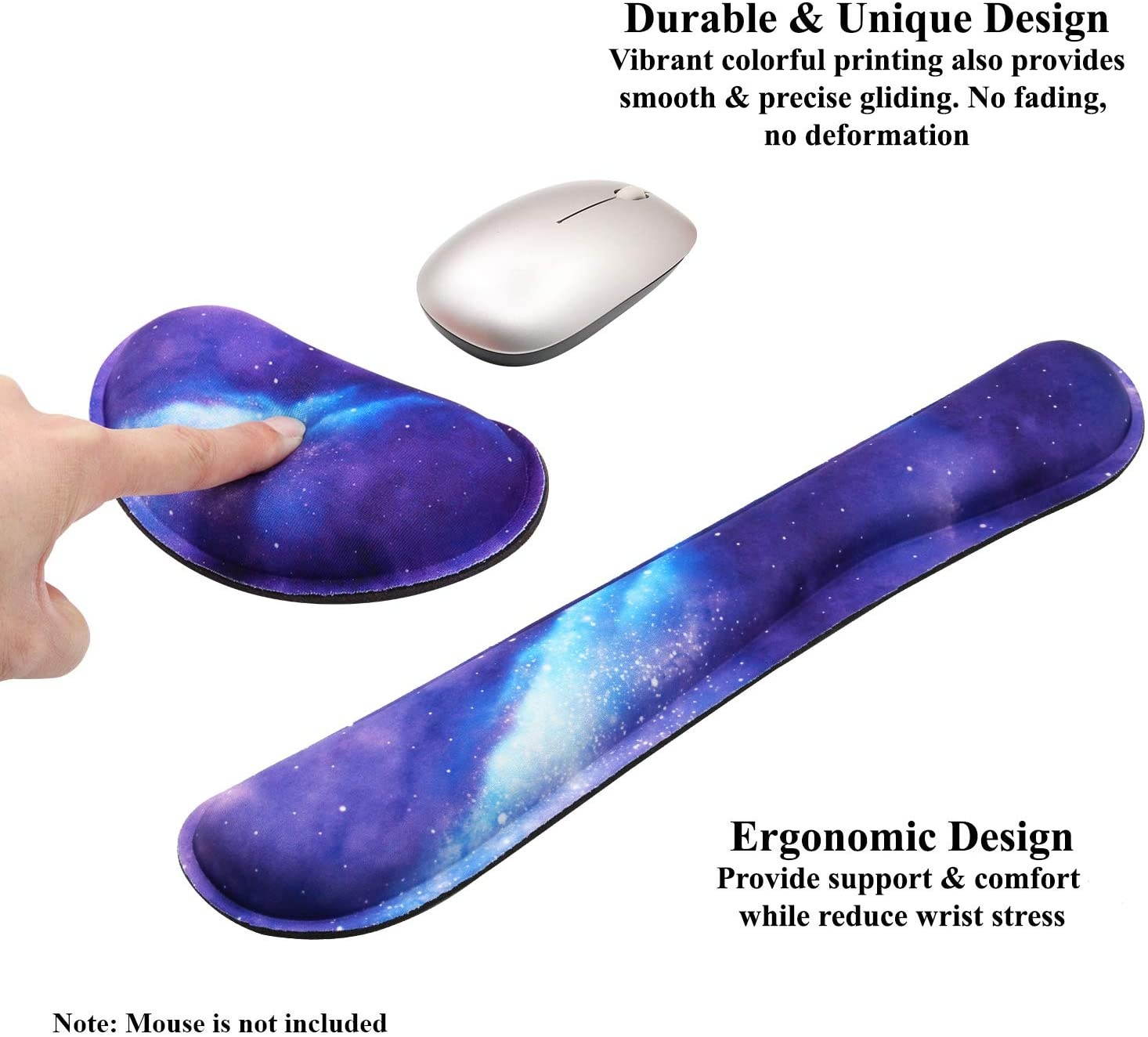 Meffort Inc Gaming Keyboard Wrist Pad & Mouse Wrist Rest Cushion Support Combo Set &ndash; Durable Ergonomic Anti Slip Non-Slip Base - Galaxy Universe