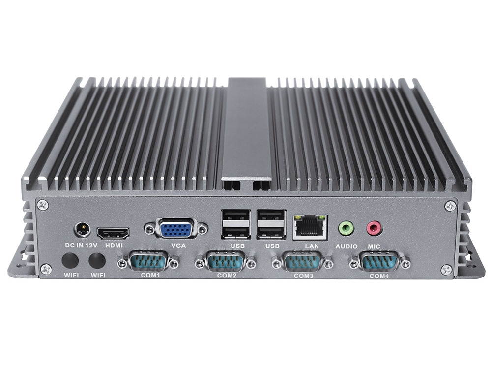 Fanless Industrial PC Rugged Computer IPC Mini PC Windows 10 Pro/ Linux with Intel Quad Core J1900 6 COM WiFi 3G 4G SIM Slot Support 4G RAM 1TB HDD Partaker I18