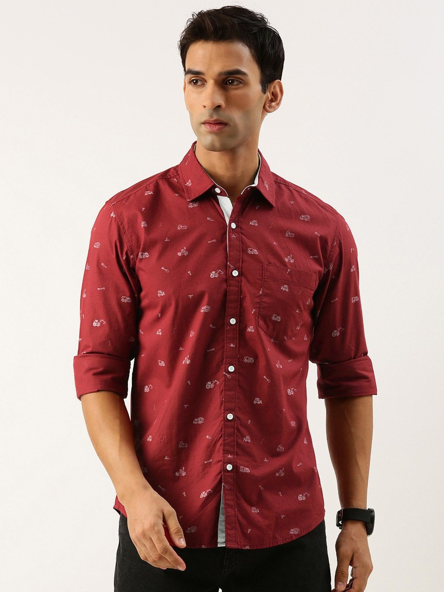 IVOC Maroon Slim Fit Printed Shirt