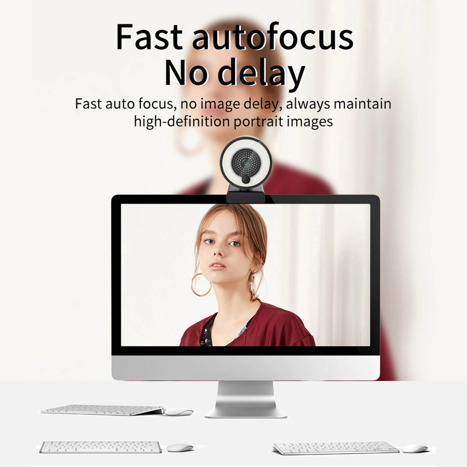 Newest USB Webcam with Ring Fill Light 2K Urtal Full HD Auto-focus 5MP PC Web Camera 2952*1944P for PC Laptop Video Conference