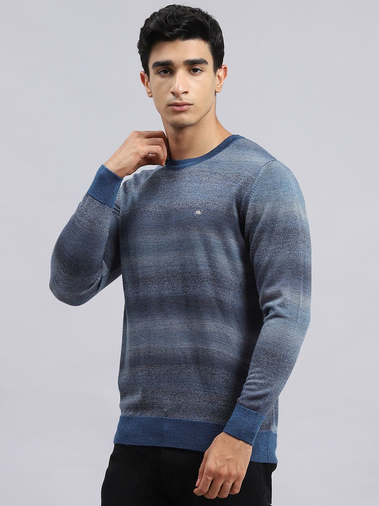 Monte Carlo Dark Blue Regular Fit Self Pattern Sweater