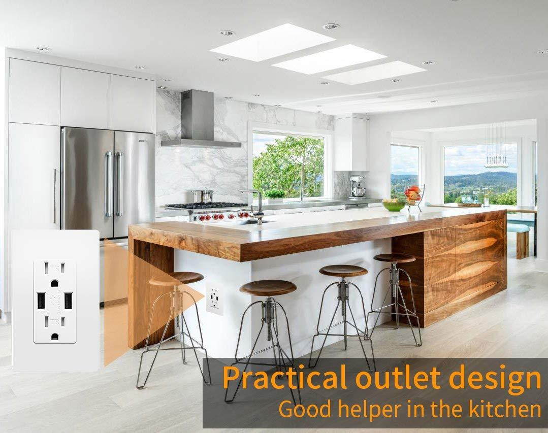 Outlet with USB, High Speed Charger 4.2A Charging Capability, Child Proof Safety Duplex Receptacle 15 Amp, Tamper Resistant Wall Socket Plate Included UL Listed MICMI, 4.2A USB outlet 4pack