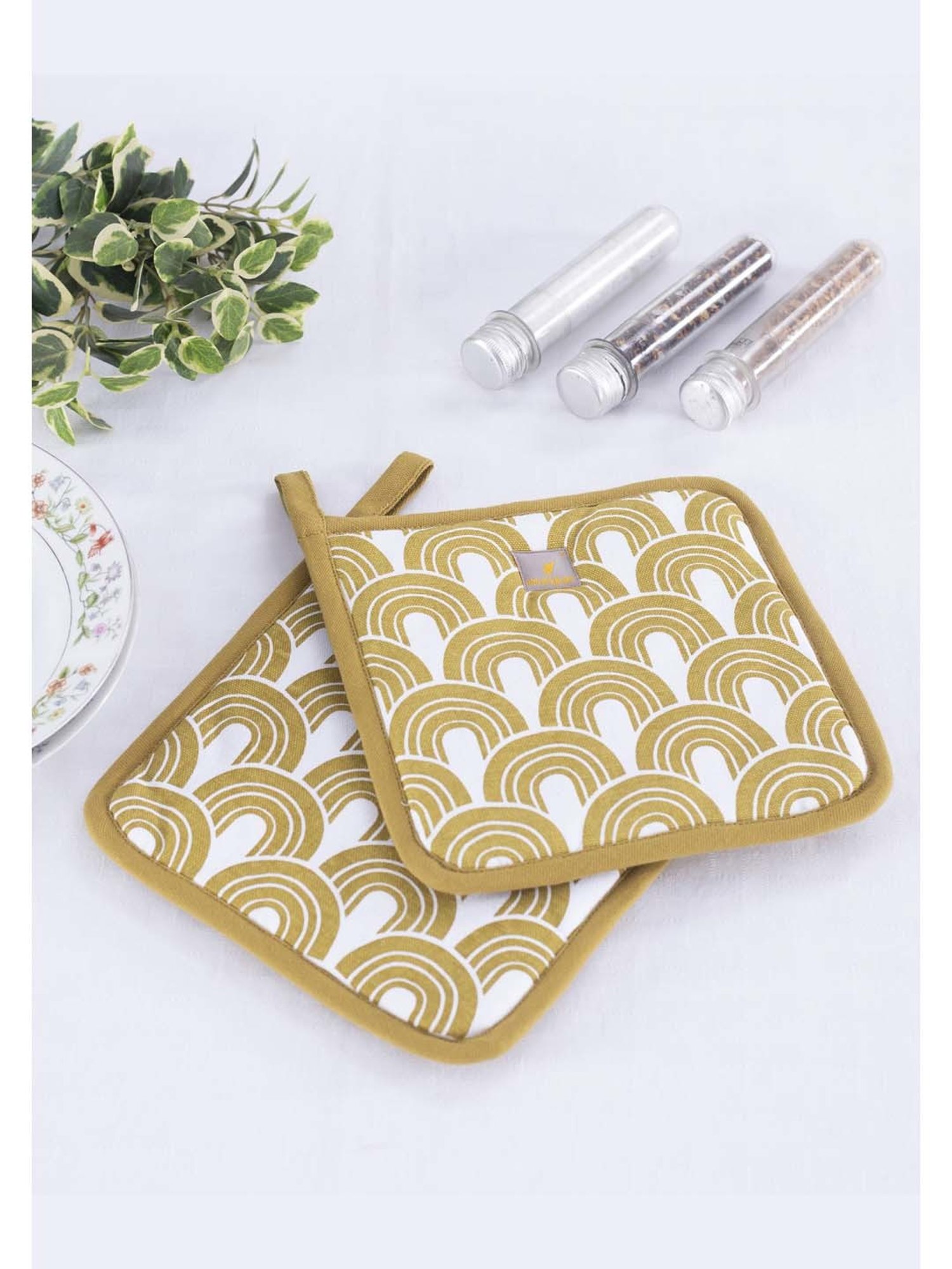 Maspar Mustard 100% Cotton 225 GSM Pot Holder - Set of 2