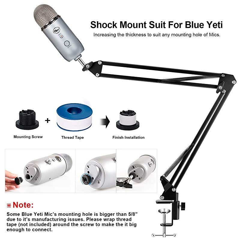Suspension Mic Clip Adjustable Boom Studio Scissor Arm Stand For Blue Yeti Snowball Constructed With Premium Quality Metals For Professional Streaming VoiceOver RecordingGames