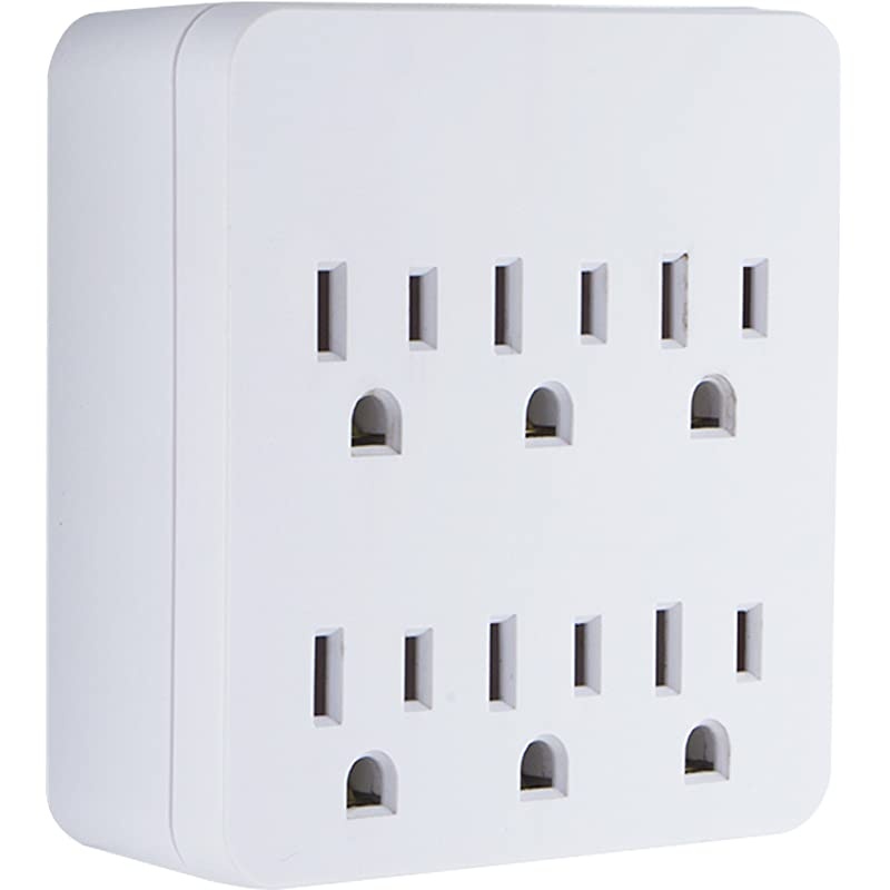 Pro 6Outlet Sur Protector 3Prong Wall Adapter Charging Station 1020 Joules Protection Rating Automatic Shutdown White 36727