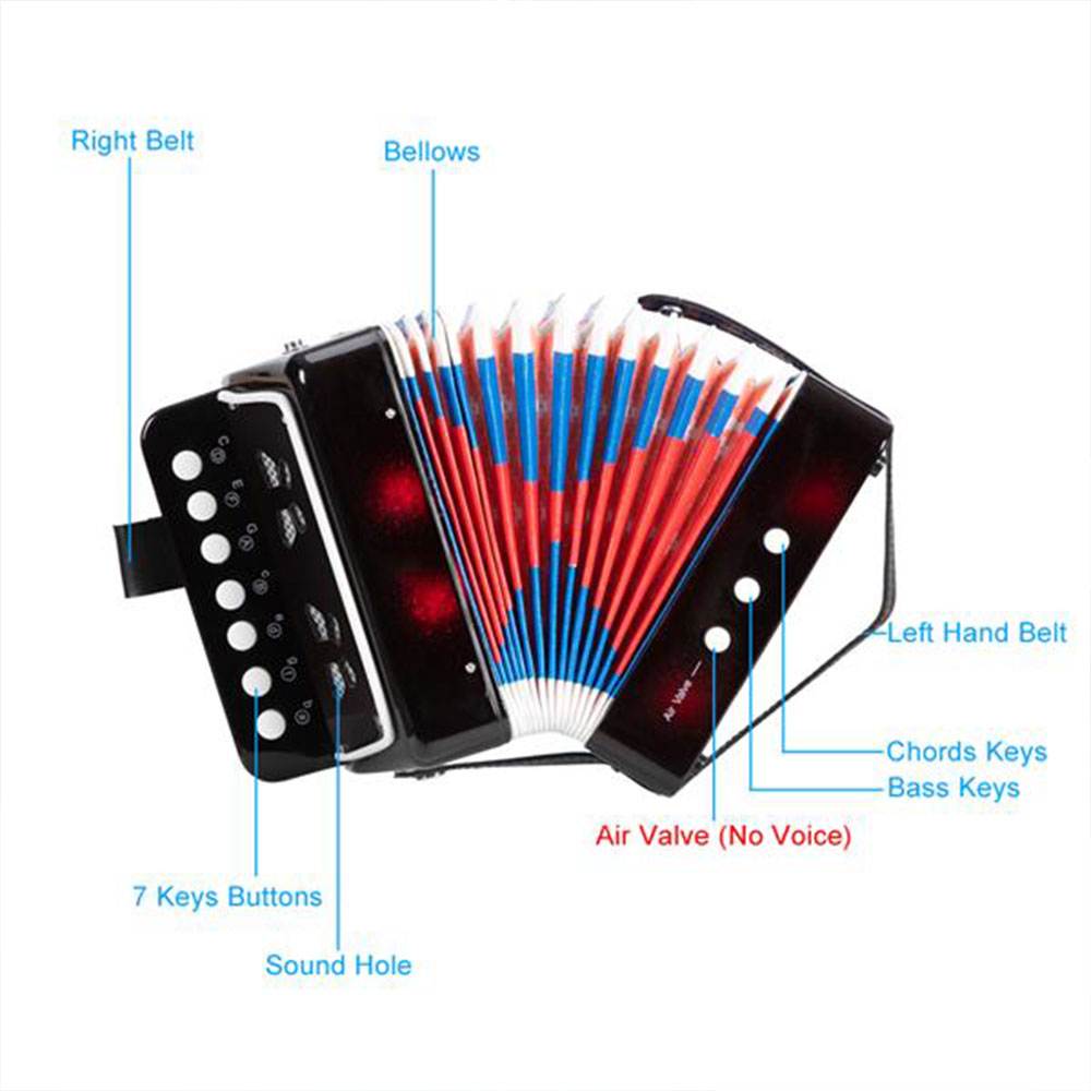 7-Key 2 Bass Kids Accordion Children's Mini Musical Instrument Easy to Learn Music Black