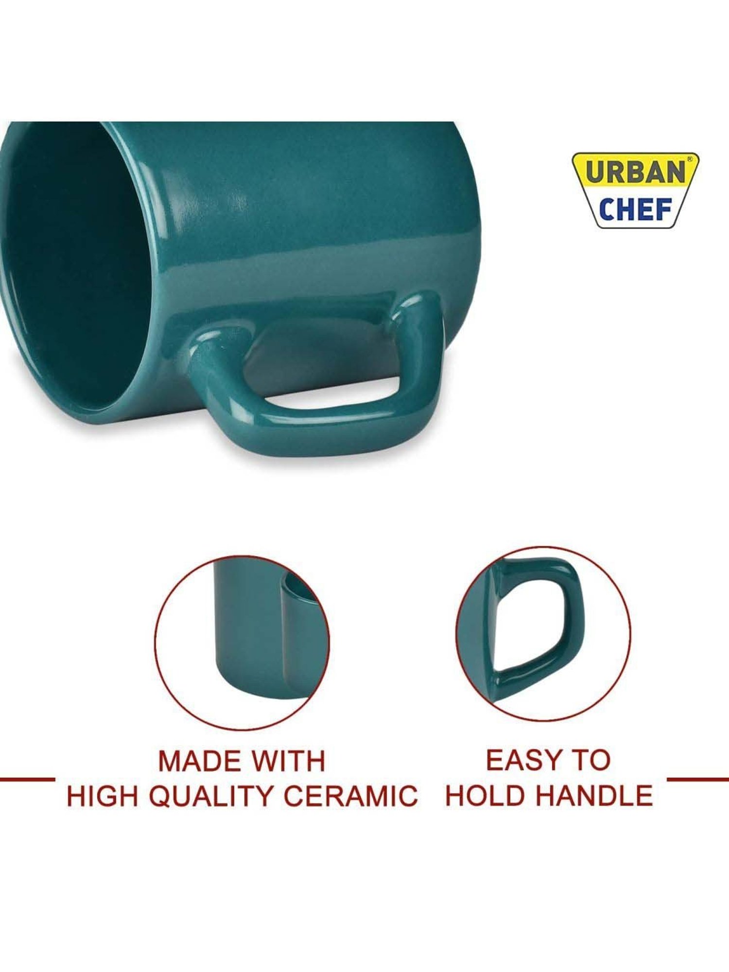 Urban Chef Dark Green Ceramic Droite Handcrafted Microwave Safe Cup - Set of 4