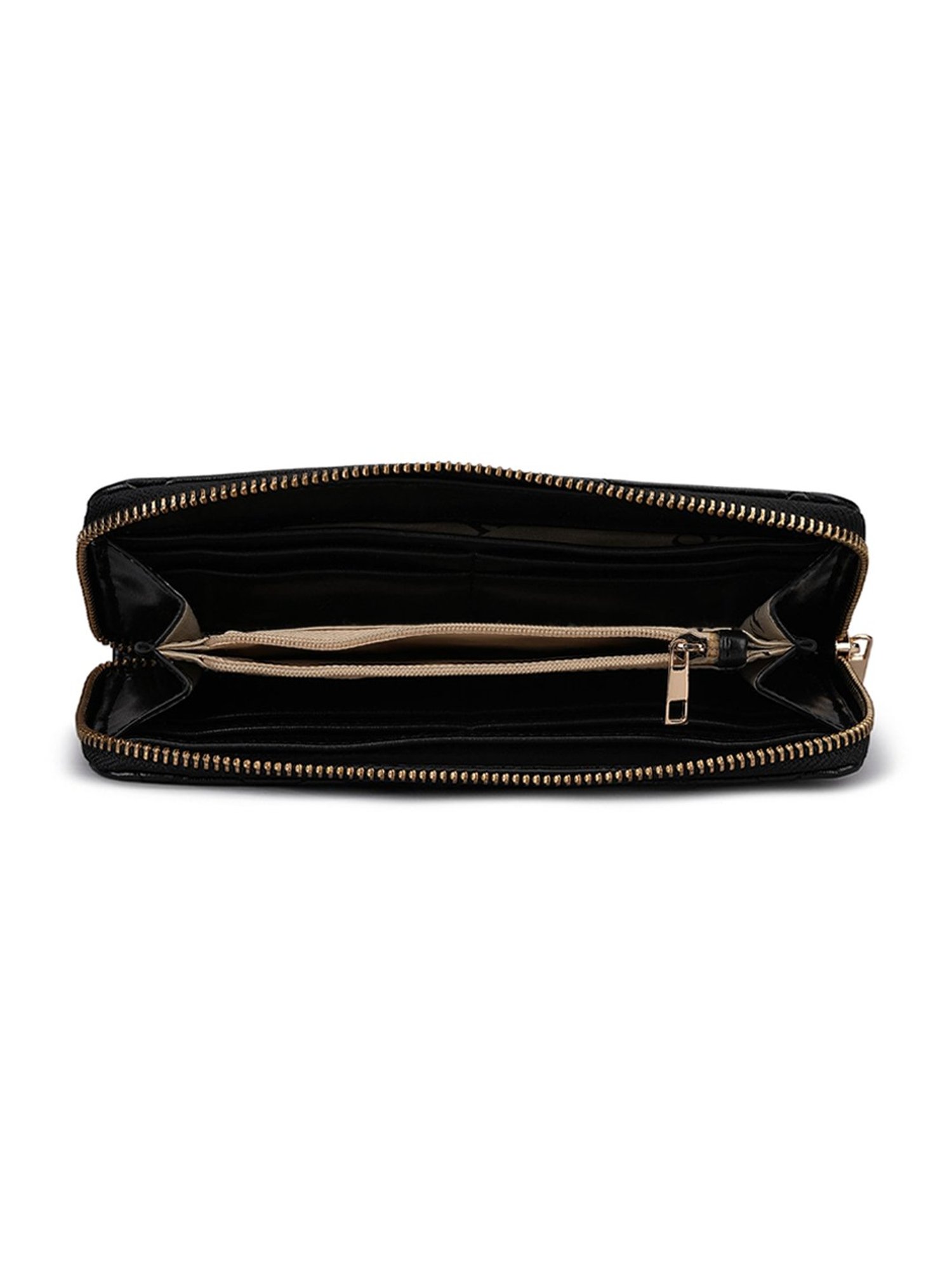 KLEIO Black Quilted Zip Around Wallet for Women
