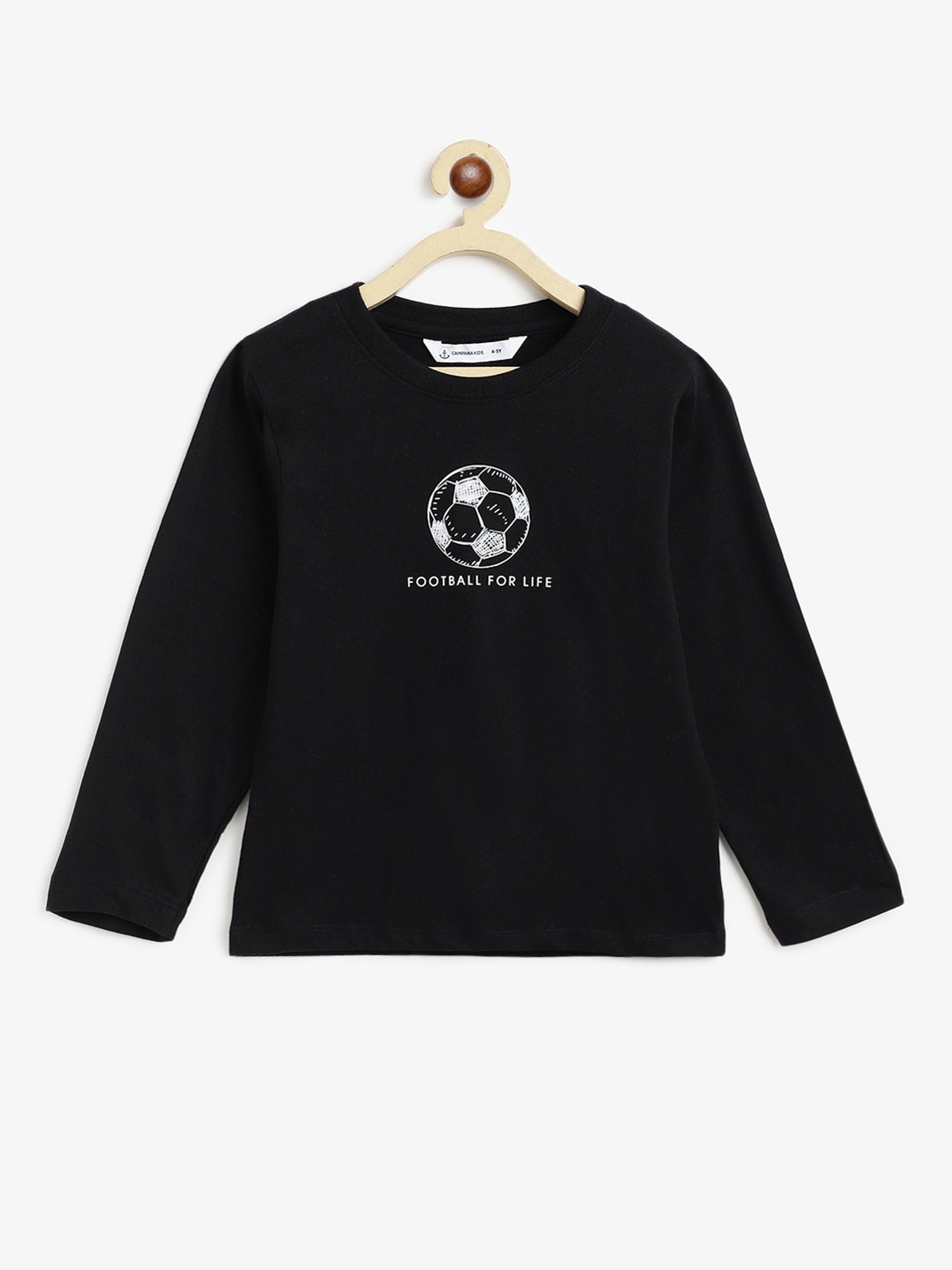Campana Kids Black Printed Full Sleeves T-Shirt
