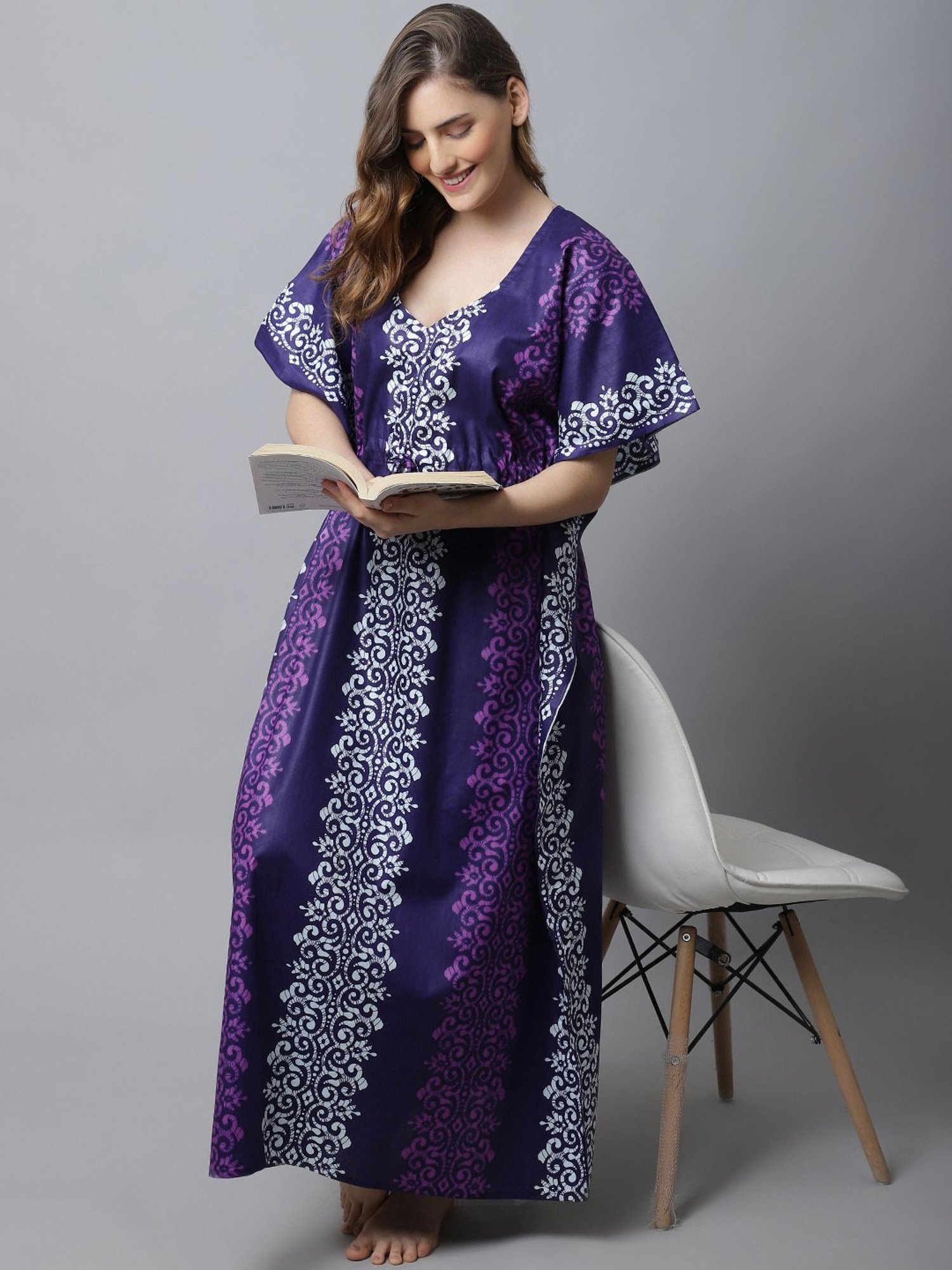 Secret Wish Purple Printed Kaftan Nighty
