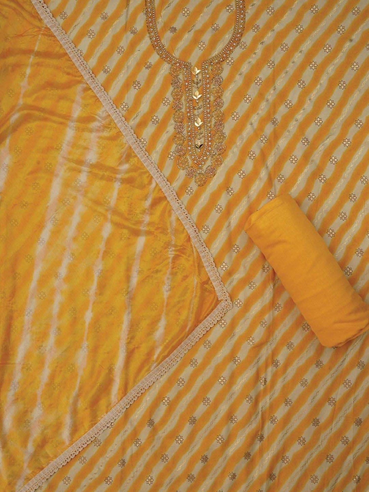 Jaipur Kurti Mustard Embellished Unstitched Dress Material