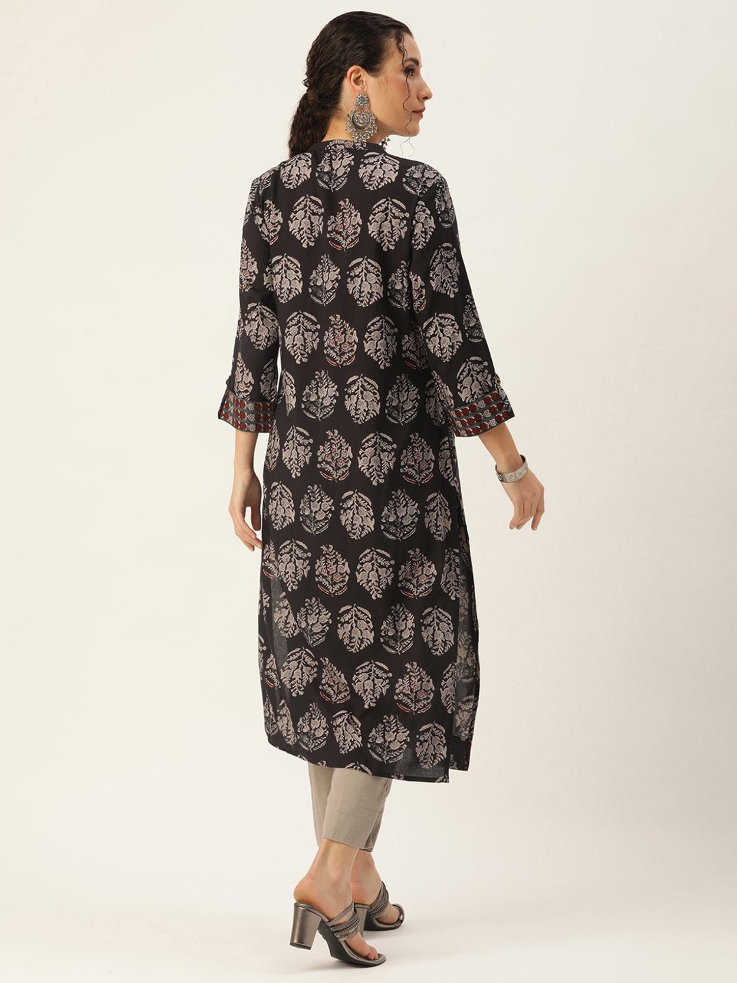 Amukti Black Printed A Line Kurta