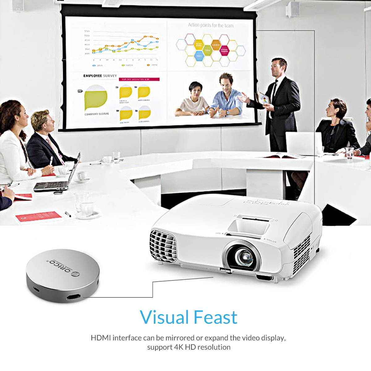 ORICO Portable USB-C Type-C 3 USB Ports Laptop Docking Stations USB3.0-C x 1,USB3.0-A Port, 4K HDMI Type-A, USB HUB Charge Transfer Extend for MAC, PC, Laptop, Windows XP and Linux