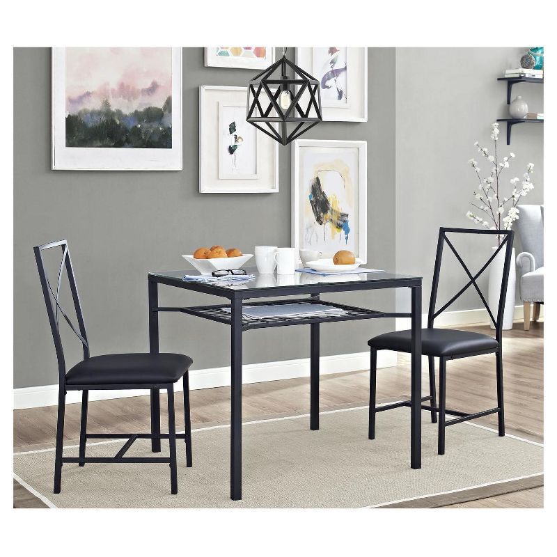3pc Metal and Glass Dining Set Black - Dorel Living