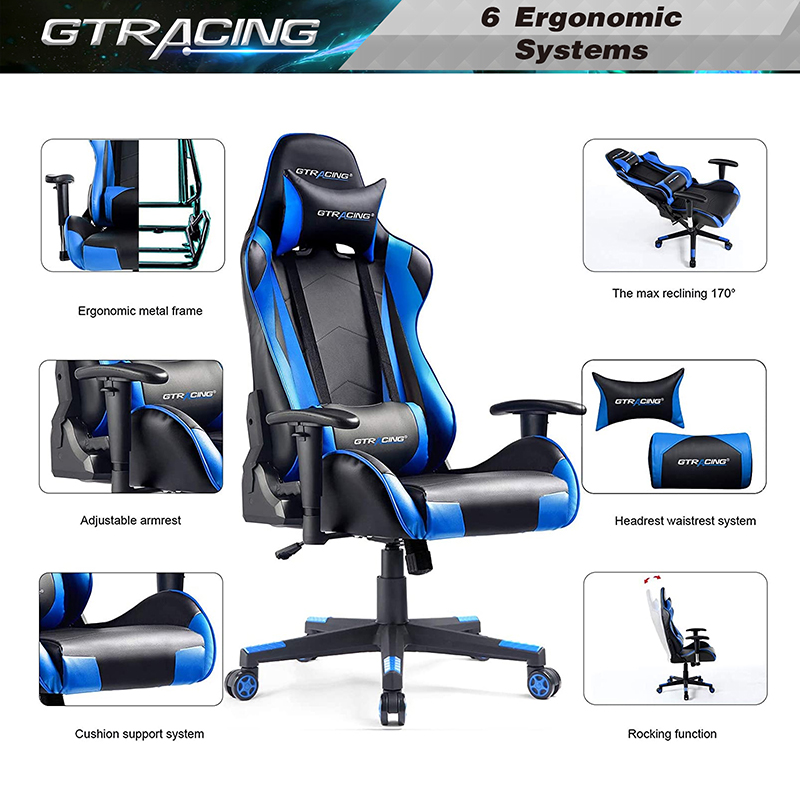 GTRACING Gaming Chair Racing Office Computer Ergonomic Video Game Chair Backrest and Seat Height Adjustable Swivel Recliner with Headrest and Lumbar Pillow Esports Chair
