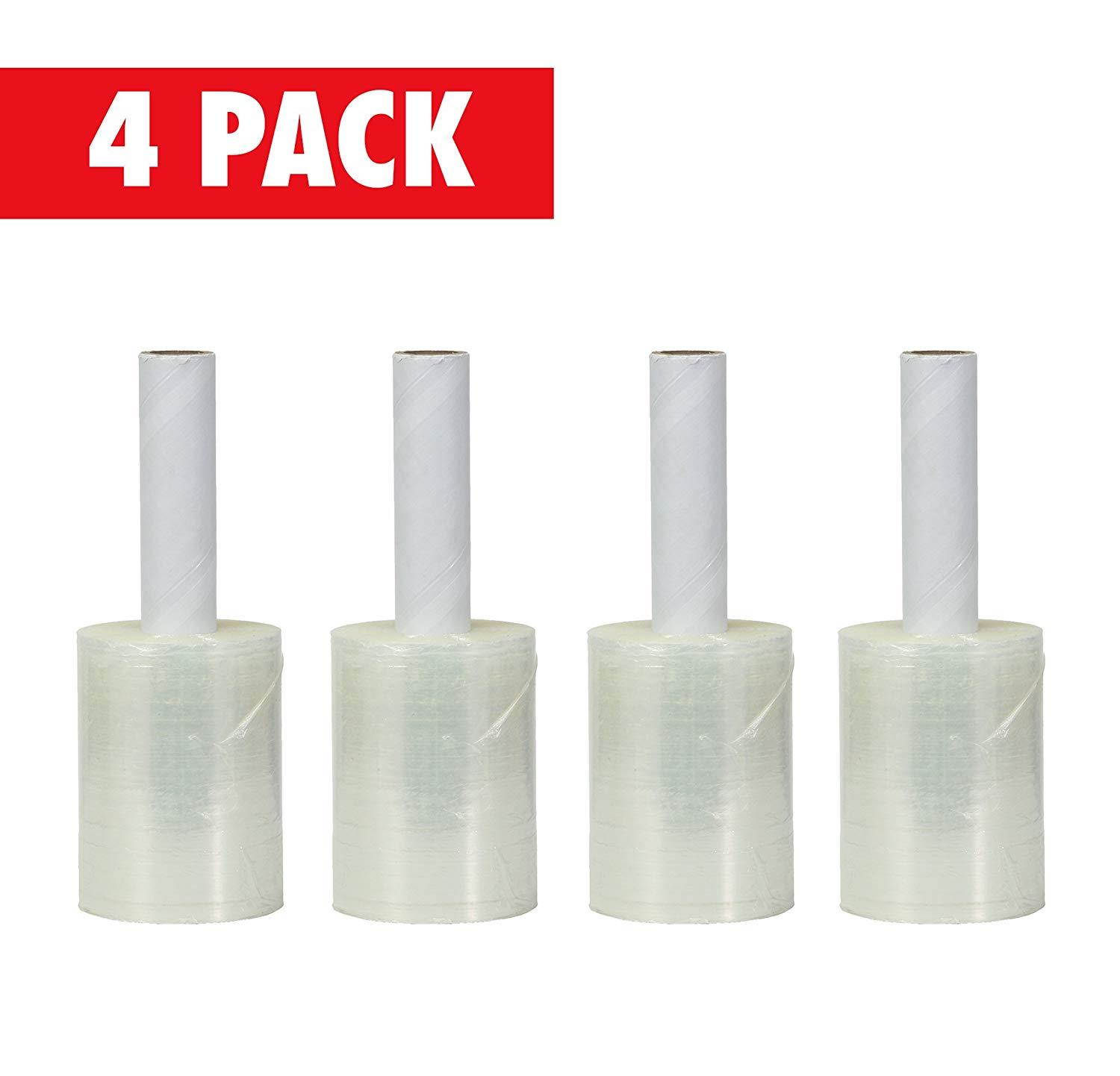 Plastic Film Pallet Wrap with Handle, 3 Inches X 1000 Feet, 80 Gauge, Clear Shrink Stretch Wrap Roll, Furniture, Boxes, Pallets, Industrial Strength, Made in USA (4-Pack)