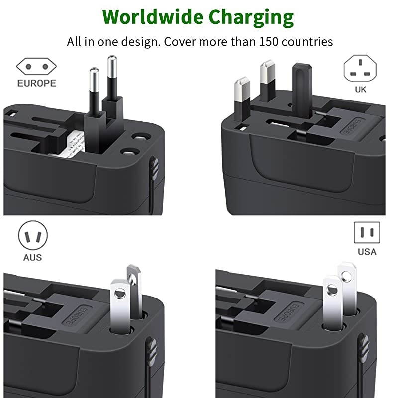 Adapter Worldwide All in One Universal Adapter Wall Charger AC Power Plug Adapter with Dual USB Charging Ports for USA EU UK AUS White