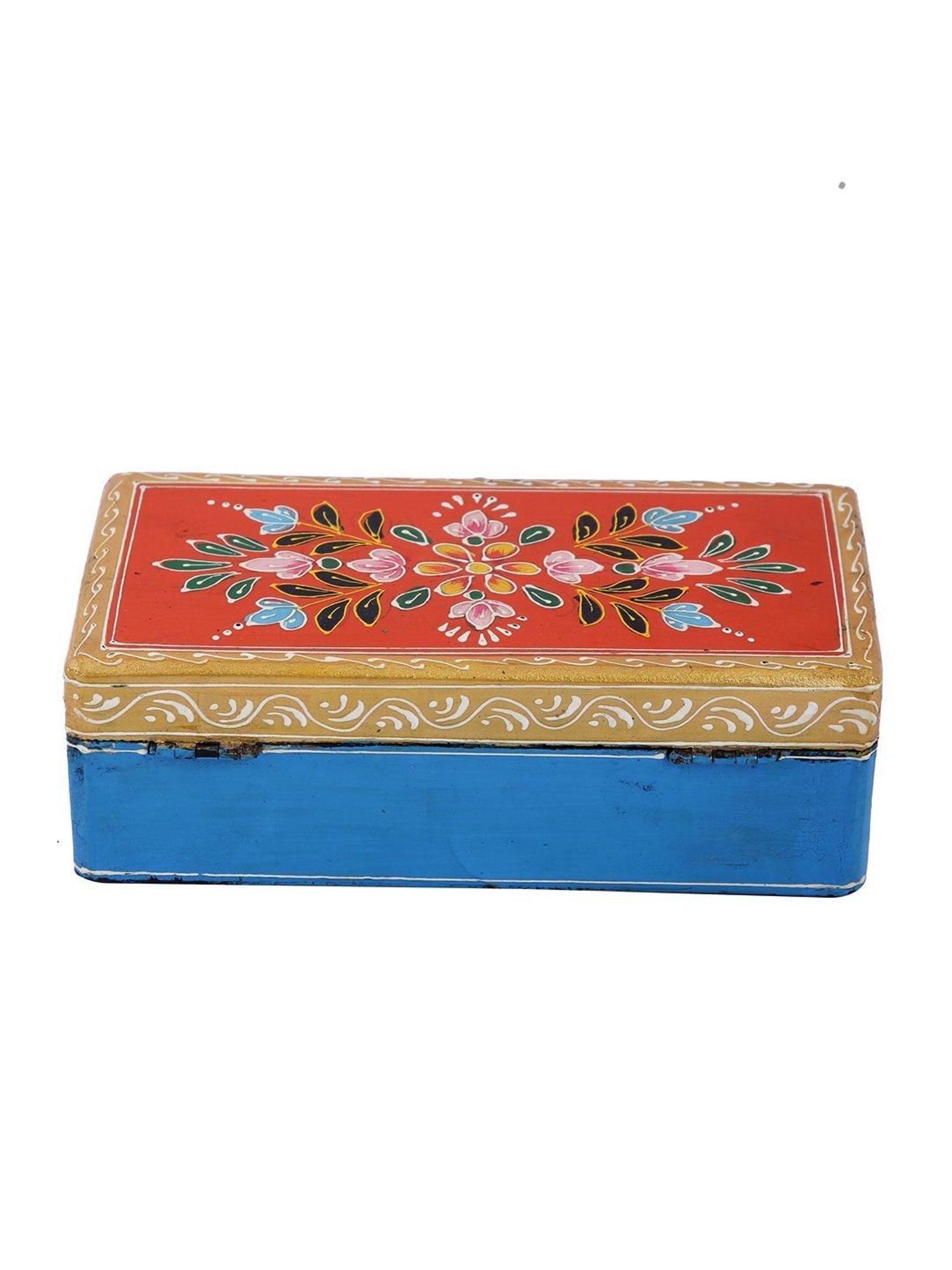 Aapno Rajasthan Red & Blue Wood Jewellery Box