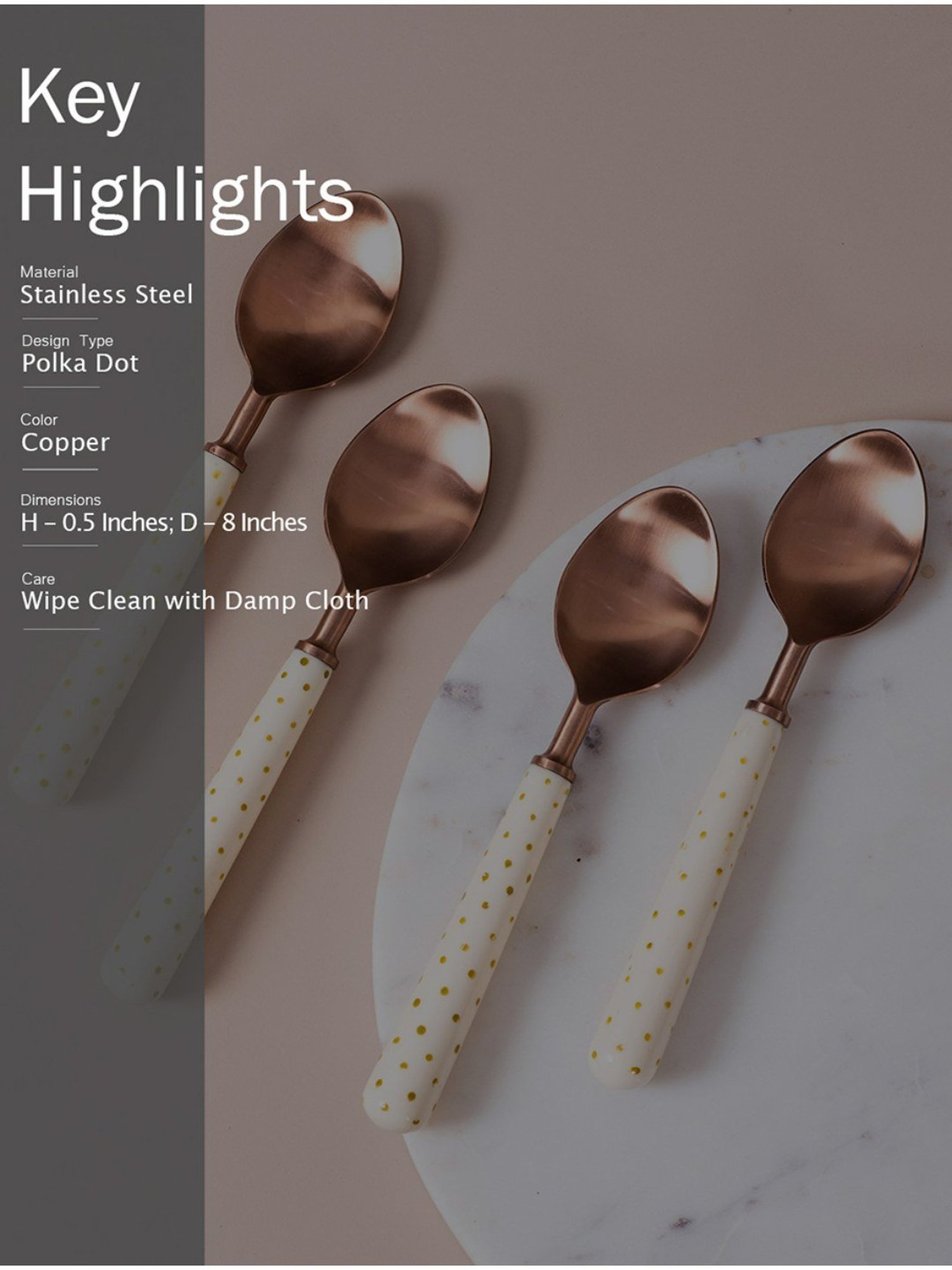 Nestroots Solid White & Copper Stainless Steel Dinner Spoon - Set of 4