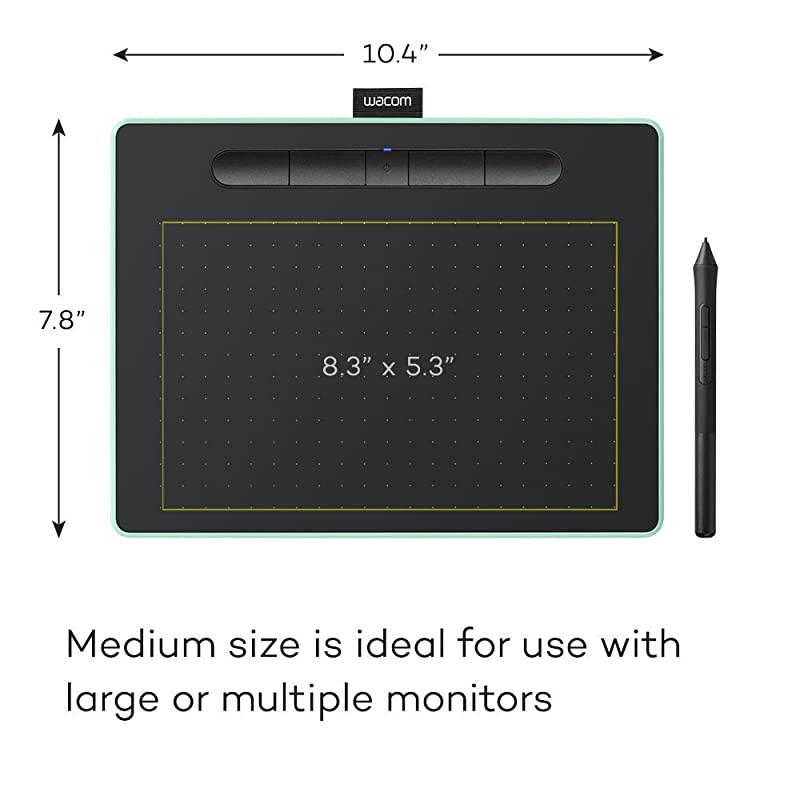 Intuos Wireless Graphic Tablet with 3 Bonus Software Included 104quot X 78quot Black with Pistachio Accent CTL6100WLE0