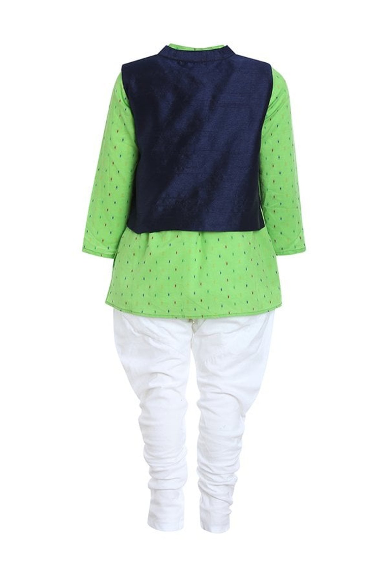 A Little Fable Kids Green & White Printed Kurta, Pyjama With Jacket