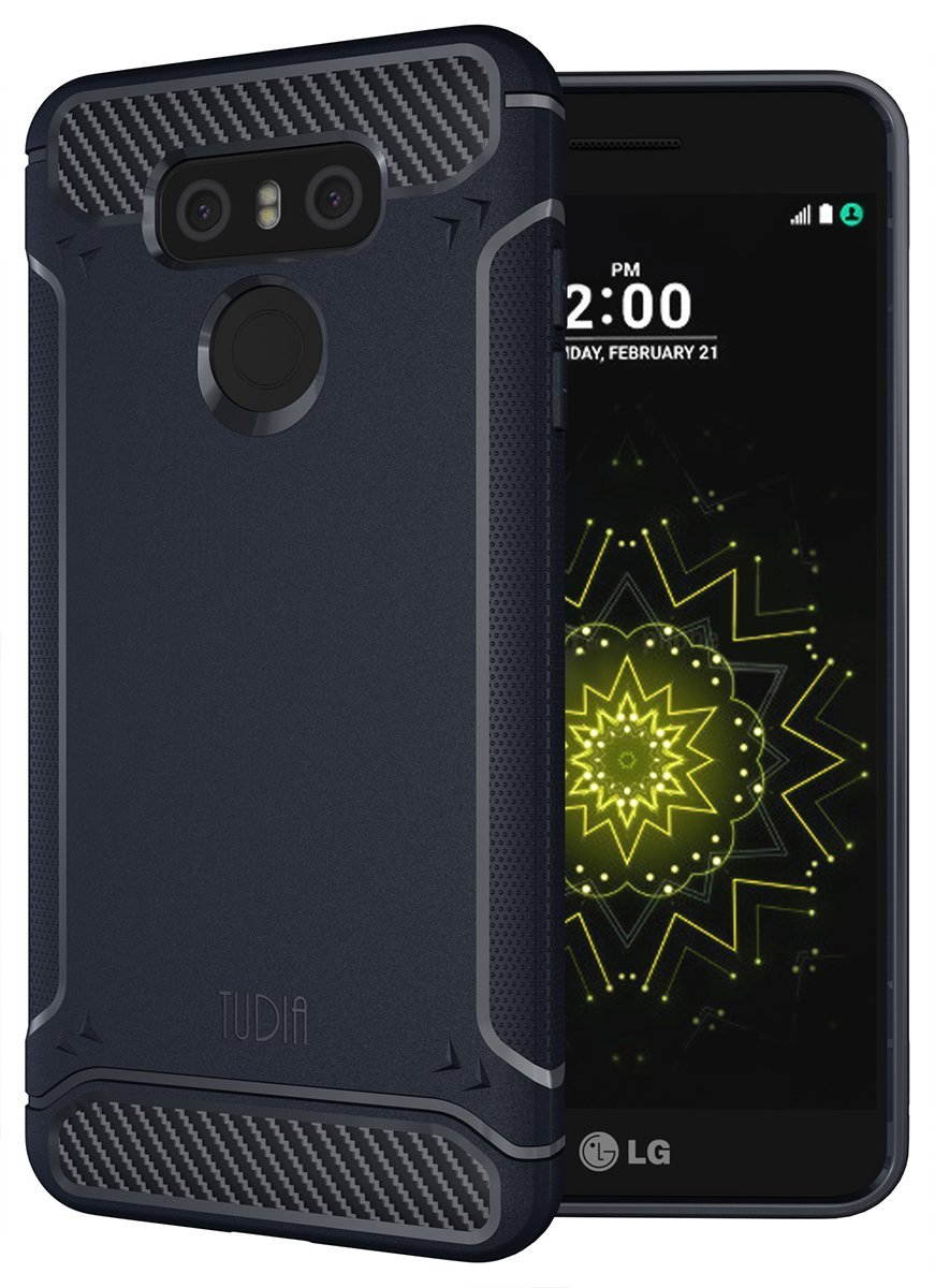 TUDIA Carbon Fiber Design Lightweight [TAMM] TPU Bumper Shock Absorption Case for LG G6 (Black)