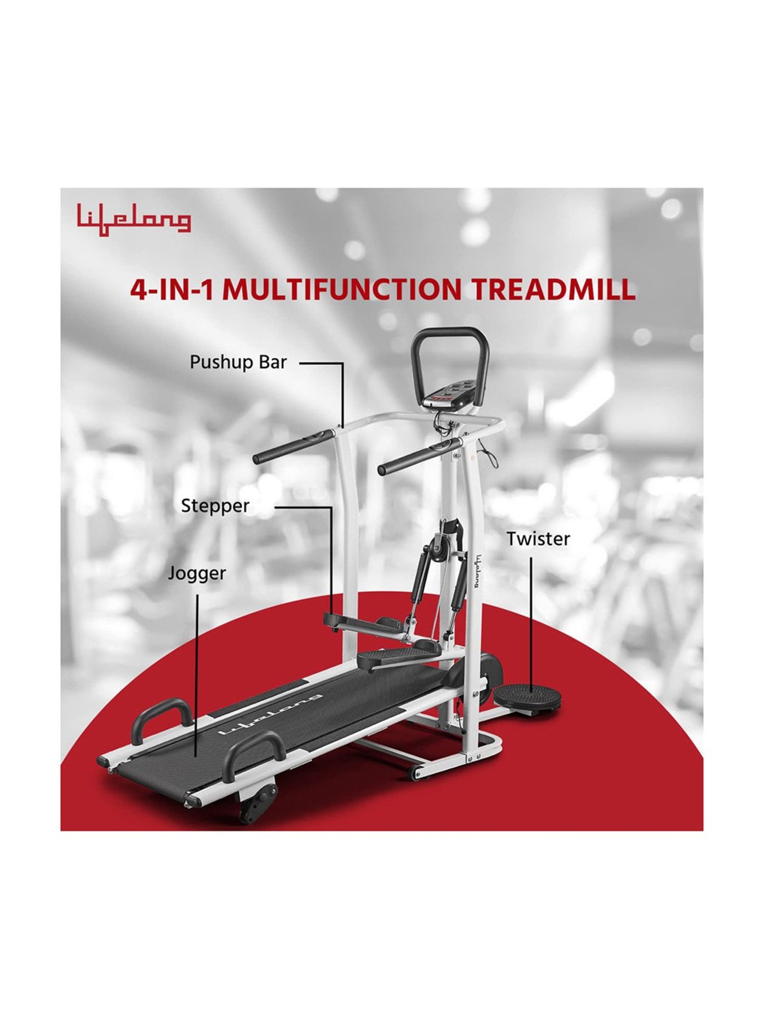 Lifelong Manual Multifunction 4 in 1 Treadmill (White) Size - One Size