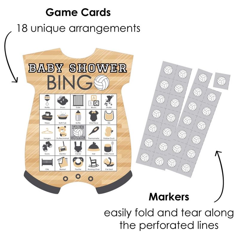 Big Dot of Happiness Bump, Set, Spike - Volleyball - Picture Bingo Cards and Markers - Baby Shower Shaped Bingo Game - Set of 18