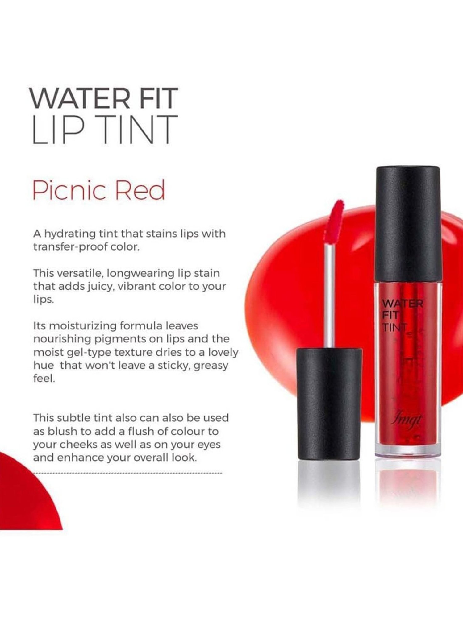 The Face Shop Water Fit Lip Tint - Picnic Red - 5 gm