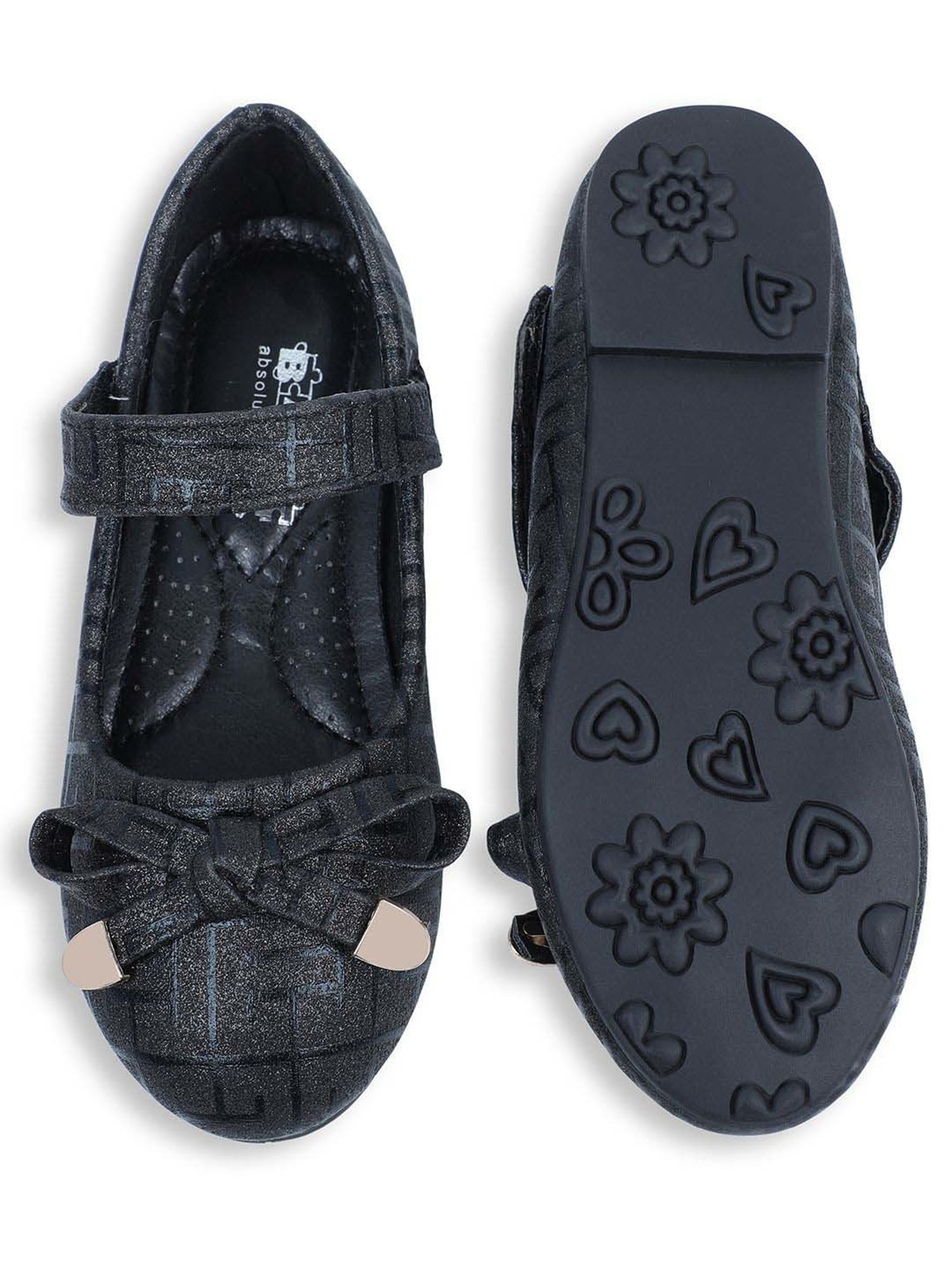 Baby Moo Kids Black Bash Embellished Shimmer With Bow Mary Jane Shoes