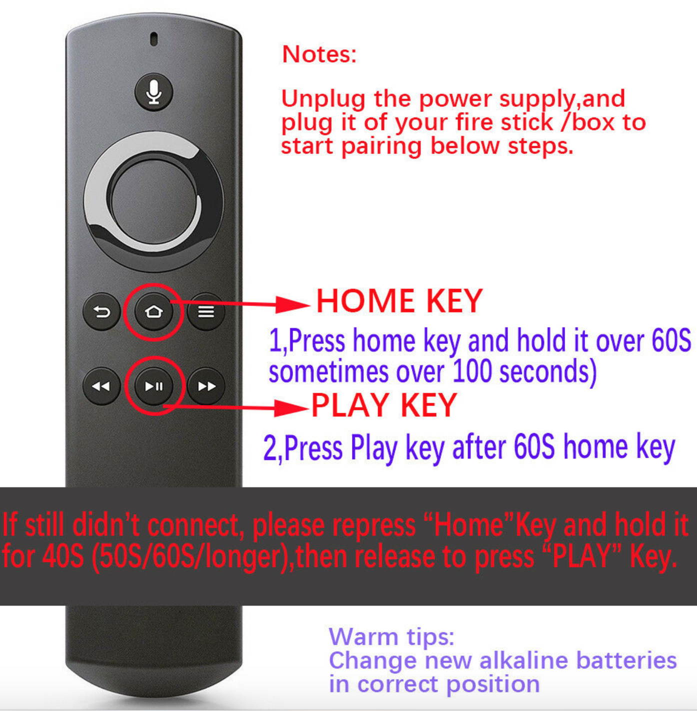 DR49WK Remote Control Voice for 1st 2nd Gen Amazon Fire TV Stick Media Player