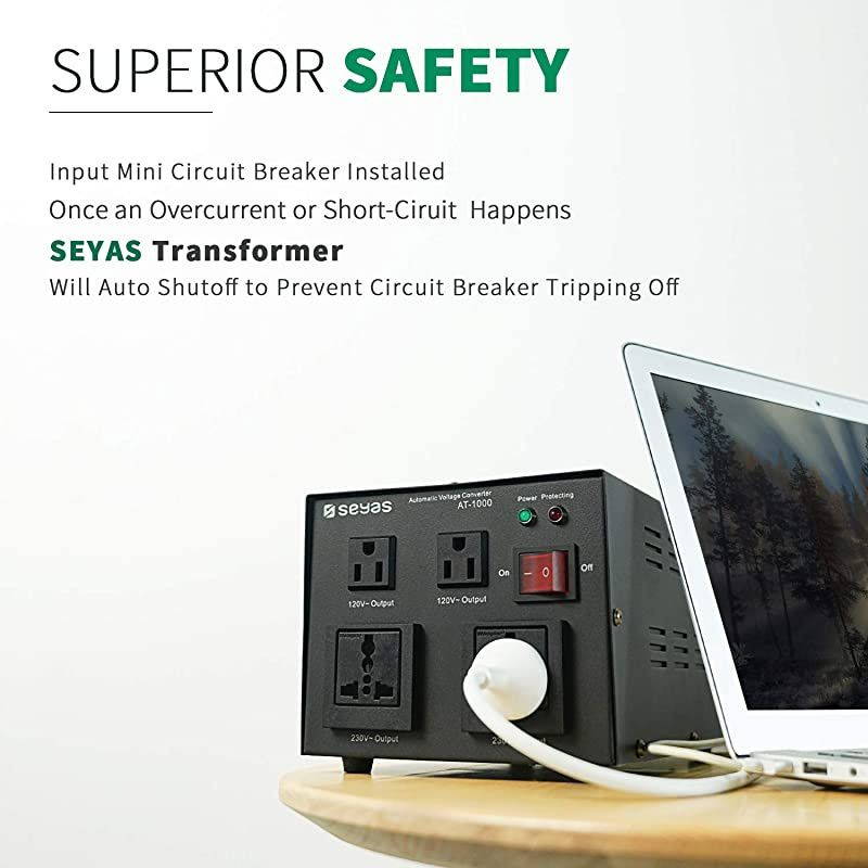 1000W Auto Step Up & Step Down Voltage Transformer Converter, 110-120 to 220-240 Volts, Soft Start & Full Load, 7x24hrs Continous Run, Circuit Breaker Protection, U.S. Patent No. US9225259 B2