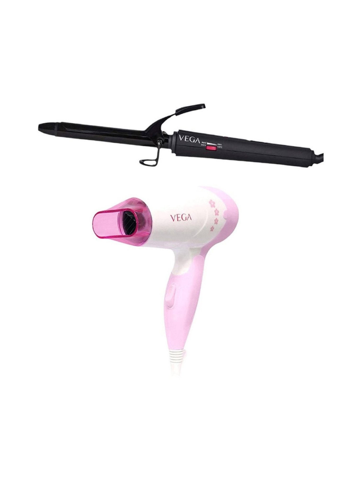 Vega Smooth Curl VHCH-03 Hair Curler & Insta Glam VHDH-20 Hair Dryer Combo (Multicolor)