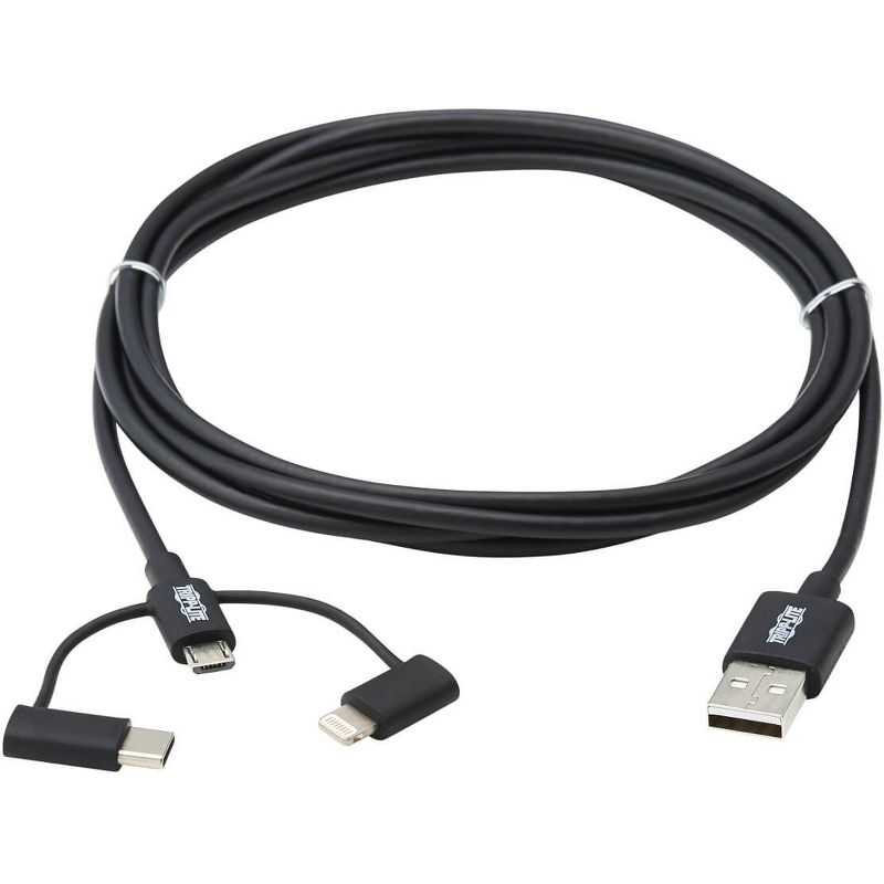 Tripp Lite USB-A to Lightning, USB Micro-B and USB-C Sync/Charge Cable, Black, 6 ft.