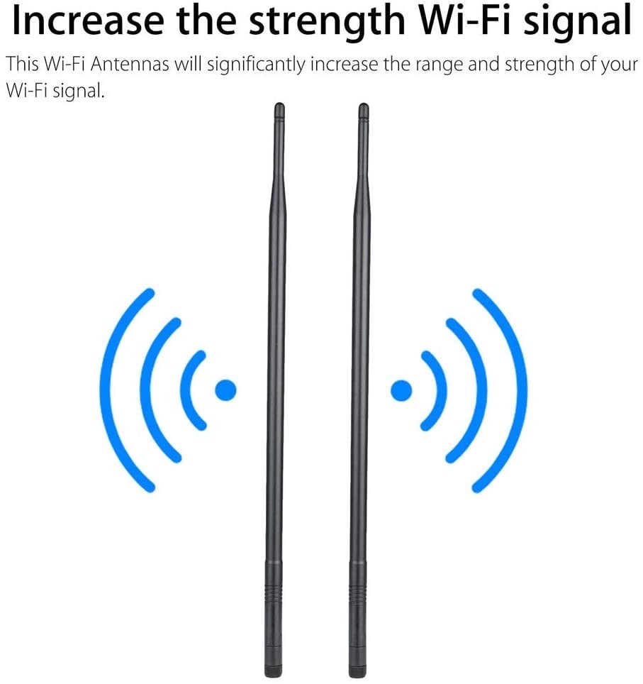 WiFi Bluetooth Antenna 2X 10dBi Dual Band Omni Directional Antenna 2.4Ghz/5Ghz with RP-SMA Male Connector for Wireless Wi-Fi Router Network Devices PC Camera Thinkcentre