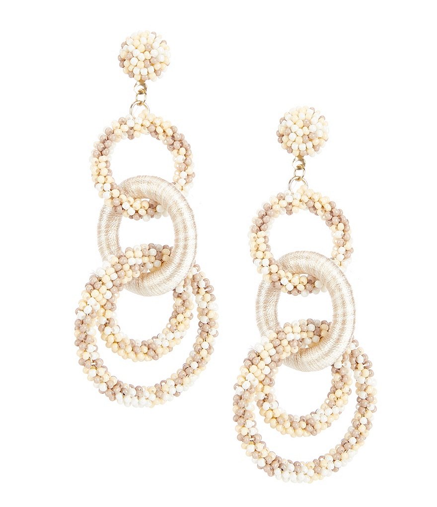 Natasha Accessories Circle Seed Beaded Drop Statement Earrings