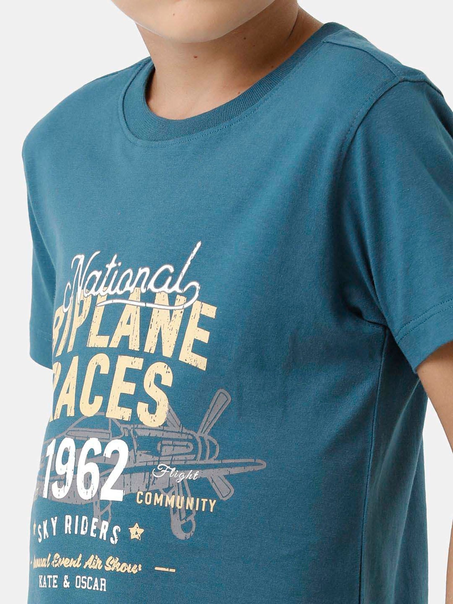 Kate & Oscar Kids Teal Blue Cotton Printed T-Shirt