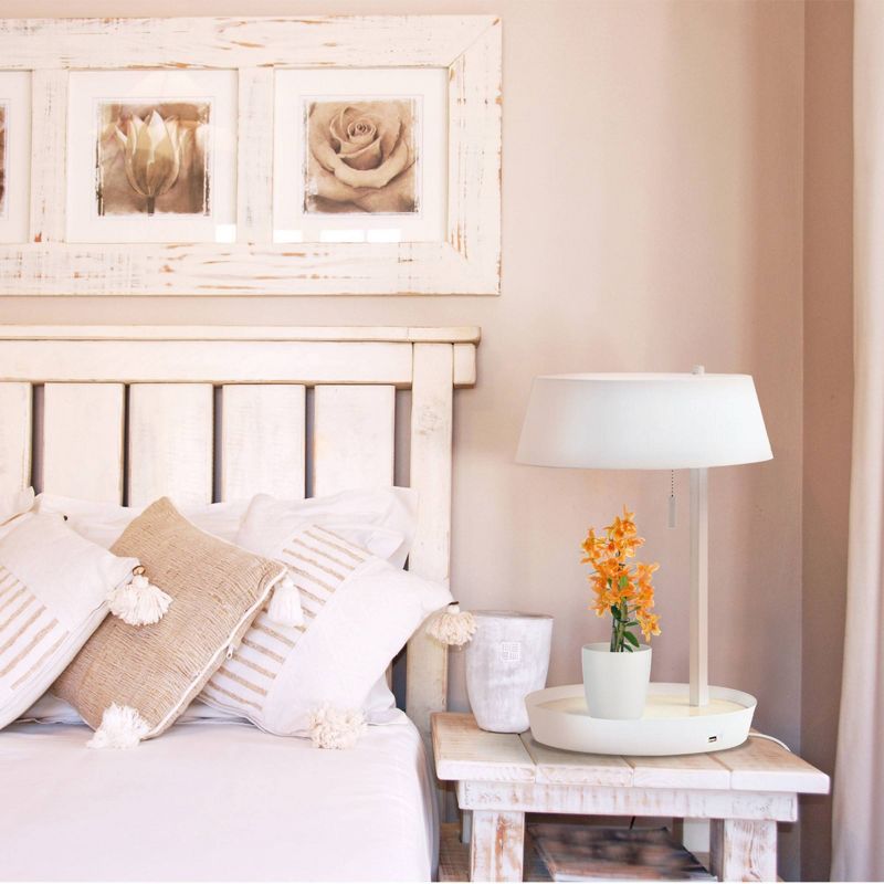 18" Hagen Table Lamp with Concave Tray with USB Port (Includes LED Light Bulb) Matte White - Globe Electric