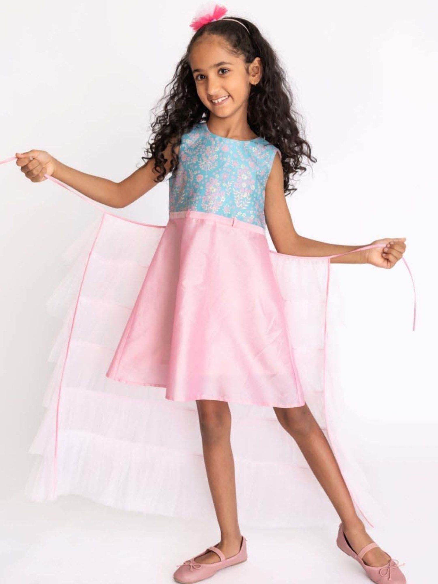 A Little Fable Blue & Pink Floral Print Gown