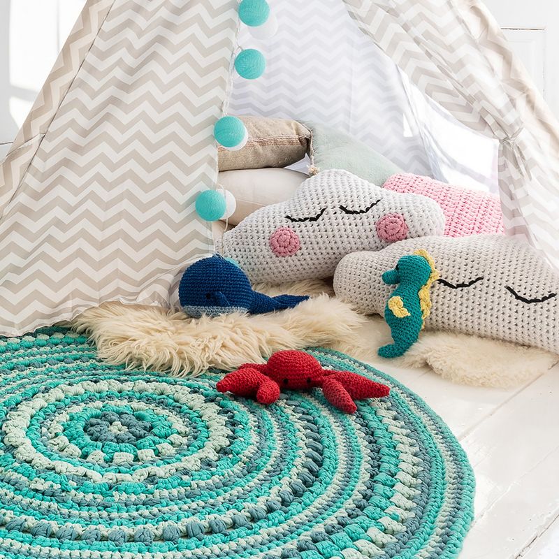 Hoooked Crochet Island Rug Kit W/RibbonXL-Happy Mint