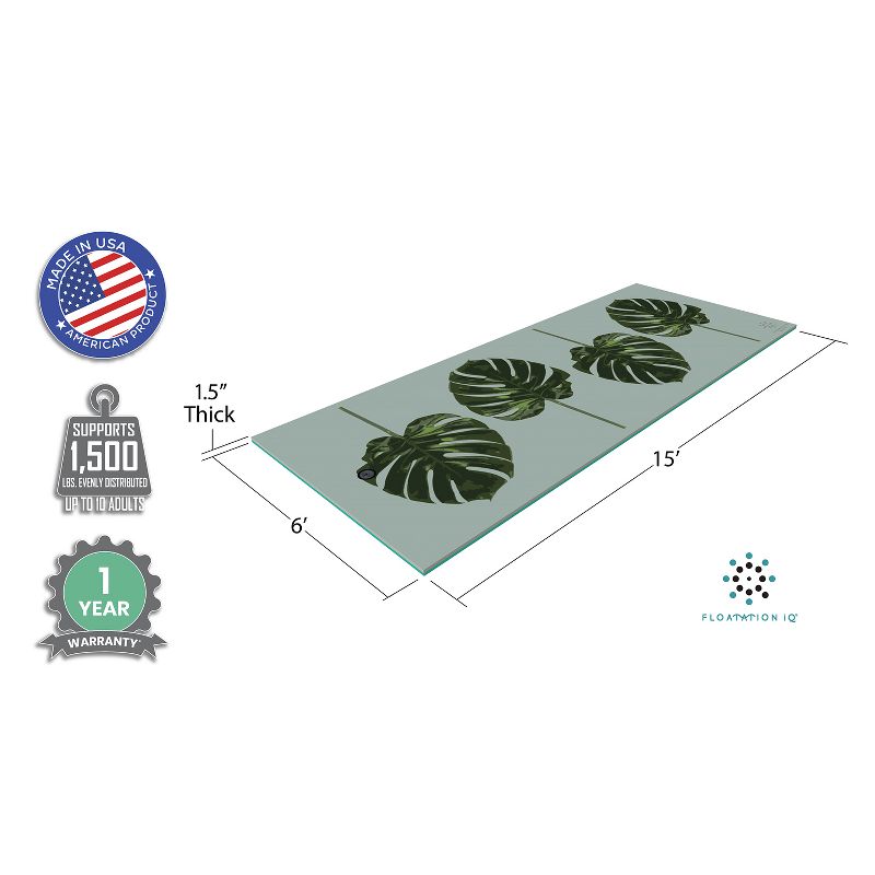 Floatation iQ Floating Oasis 15 x 6 Foot Foam Island Water Swimming Pool Lake Lounger Play Pad Mat for Up to 2 Riders, Bird of Paradise