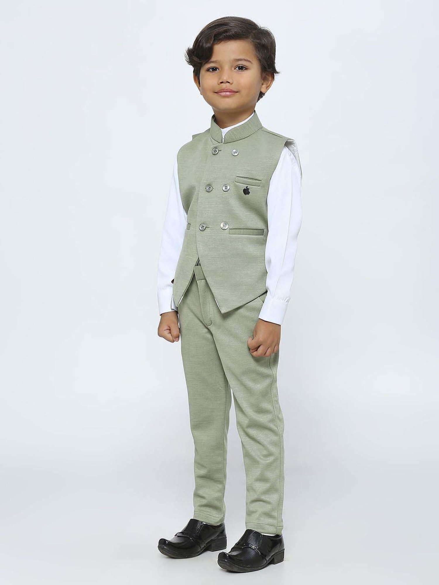 Kids Island Boys Grey Solid Full Sleeves Suit Set