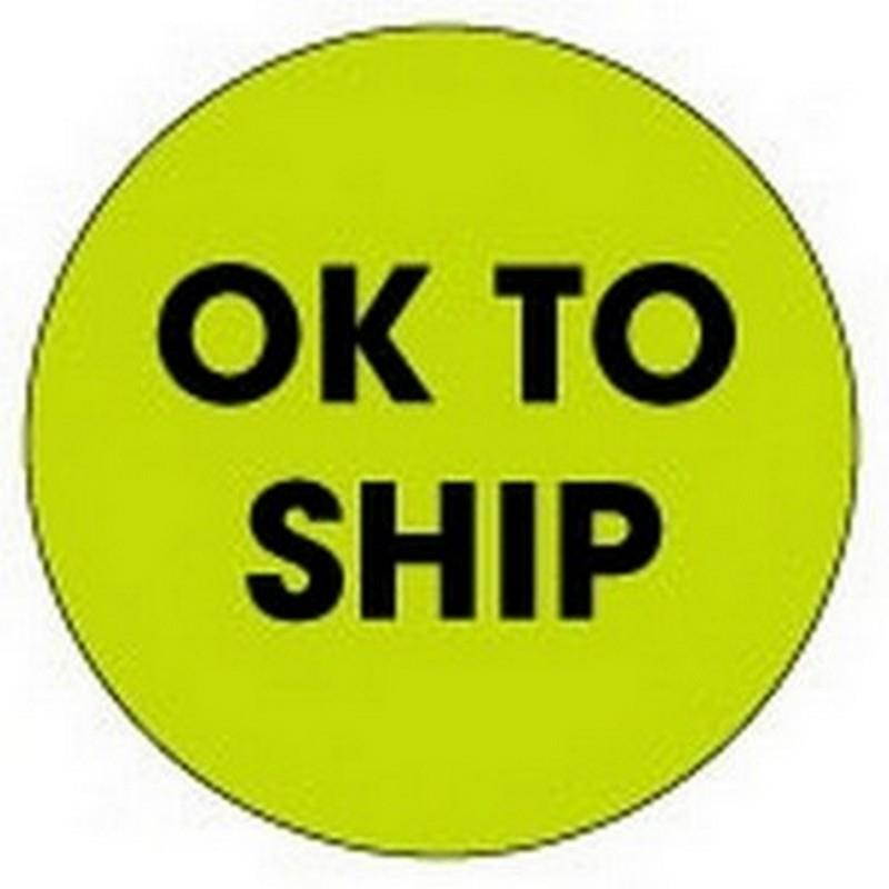 2" Black/Fluorescent Green Diameter OK To Ship Circle Labels (500 per Roll)